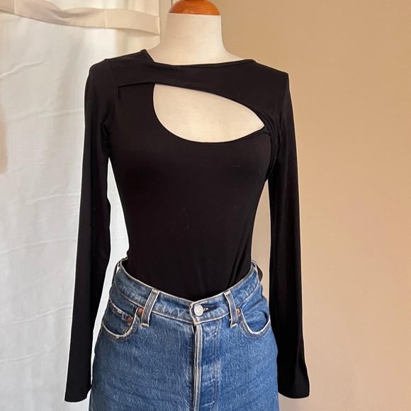 Lulus Cutout Asymmetrical Black Bodysuit - Picture 1 of 4